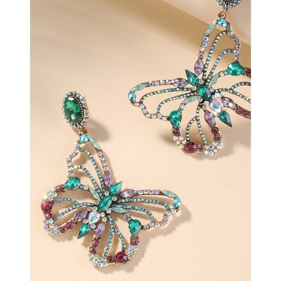 "Fly Girl" Butterfly Rhinestone Dangle Earrings - Picture 3 of 3